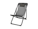 FOLDING CHAIR, SIZE: 101X61X91CM. TUBE: 30X20X0.1/30X15X0.1MM. POWDER COATING. ALU FRAME IN MAT BLACK. WITH BLACK 2X1 FABRIC SEATING 540GSM