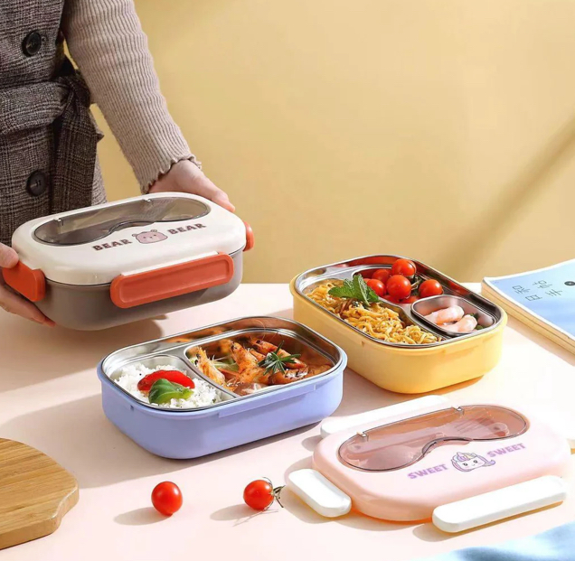 Lunch Box Stainless Steel with Cutlery set  Sunglass shape LBS-004-Cream