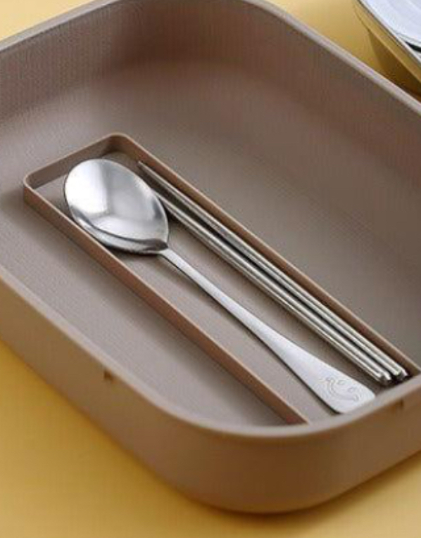 Lunch Box Stainless Steel with Cutlery set Sunglass shape LBS-004-Yellow