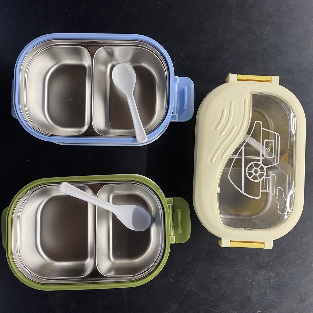 Lunch Box Stainless Steel divided  with Spoon Mix Colors 1123-34