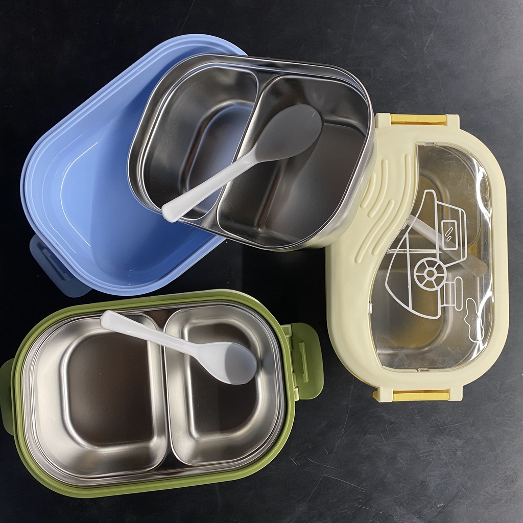 Lunch Box Stainless Steel divided  with Spoon Mix Colors 1123-34