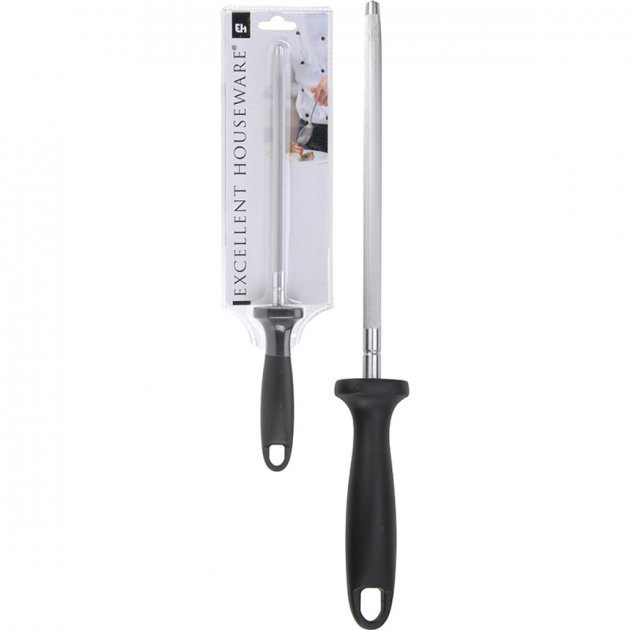 KNIFE SHARPENER HEAT TREATED CARBON STEEL WITH BLACK PP GRIP, 32 CM, 143 GRAM