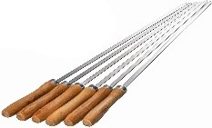 BBQ SKEWER SET OF 6PCS. METAL PART CHROMED WITH PINE WOOD (PINUS) HANDLE OF 7CM