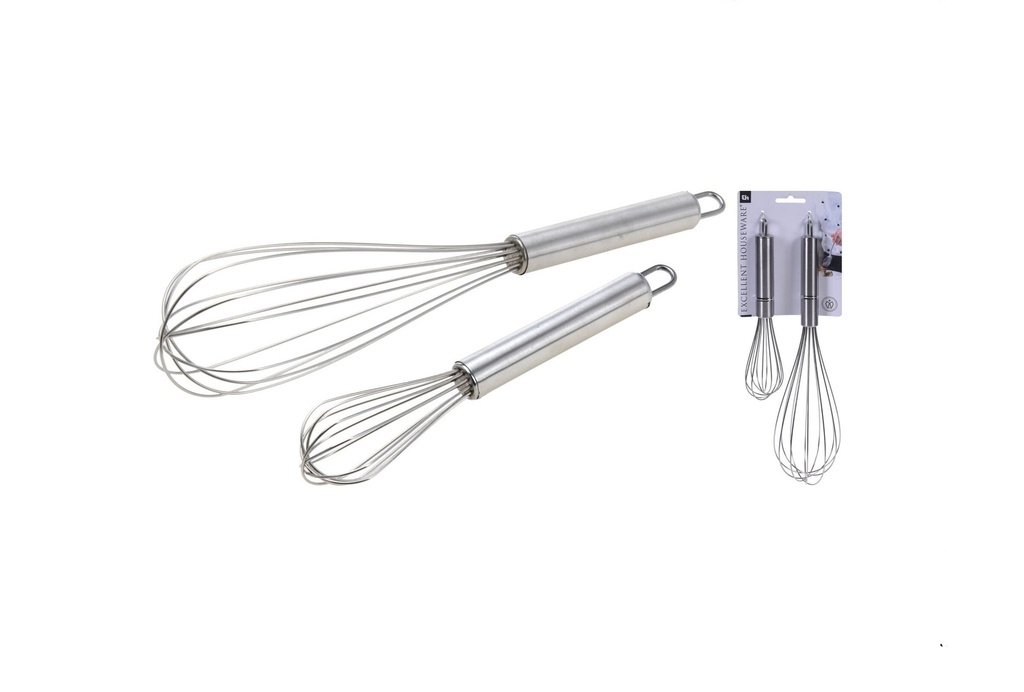 WHISK, SET OF 2 PIECES STAINLESS STEEL (18/0) 8 INCH AND 12 INCH, PACKED AS SET ON OUR DESIGN TIE