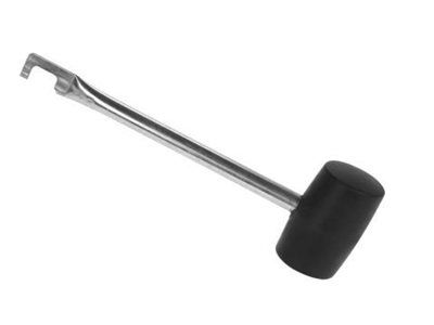 CAMPING RUBBER HAMMER ZINC PLATED IRON HANDLE WITH HOOK. TOTAL LENGTH 29CM
