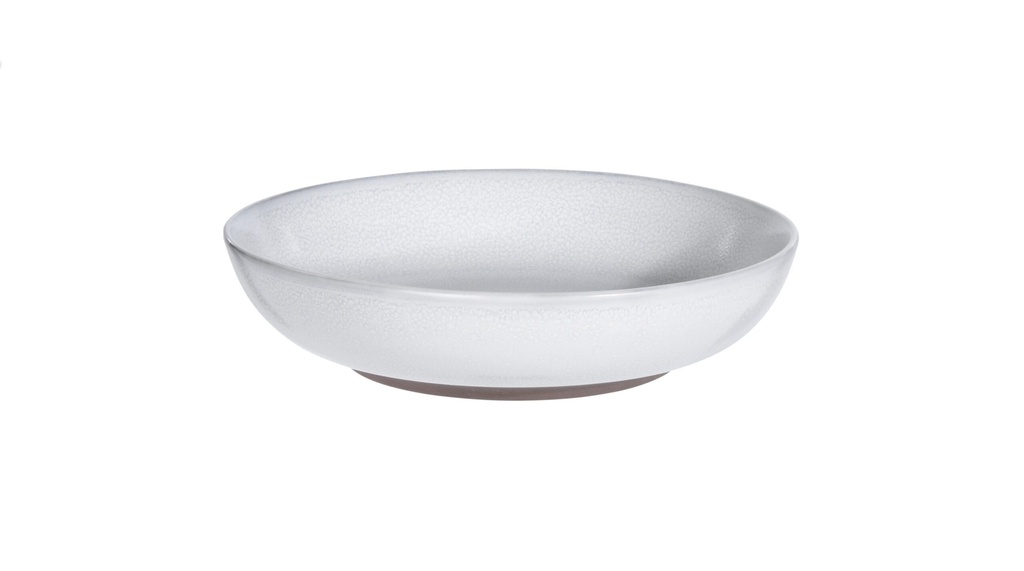 DEEP PLATE STONEWARE DIA 192XH43MM REACTIVE GLAZE WHITE ON BROWN CLAY. EACH WITH SIAKI BACKSTAMP AND BARCODE LABEL