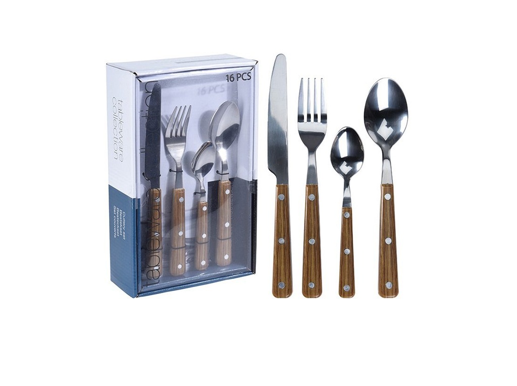 CUTLERY SET OF 16PCS STAINLESS STEEL 430, FULL TONG WITH ABS HANDLE