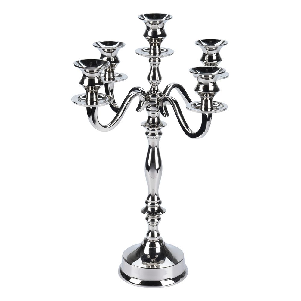 CANDLE HOLDER 395MM, ALUMINUM, 5 LIT CANDLE HOLDER, TOTAL WEIGHT XXX GRAM, EACH WITH HANGTAG/ 270X270X395MM, HANGTAG
