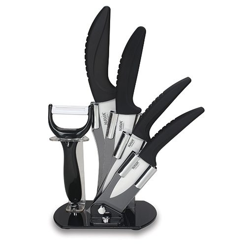 Ceramic knife set of 6pcs "Misty" on acrylic stand