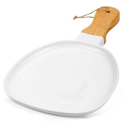 Porcelain plate "Terrestrial" with bamboo handle oval Shape35cm