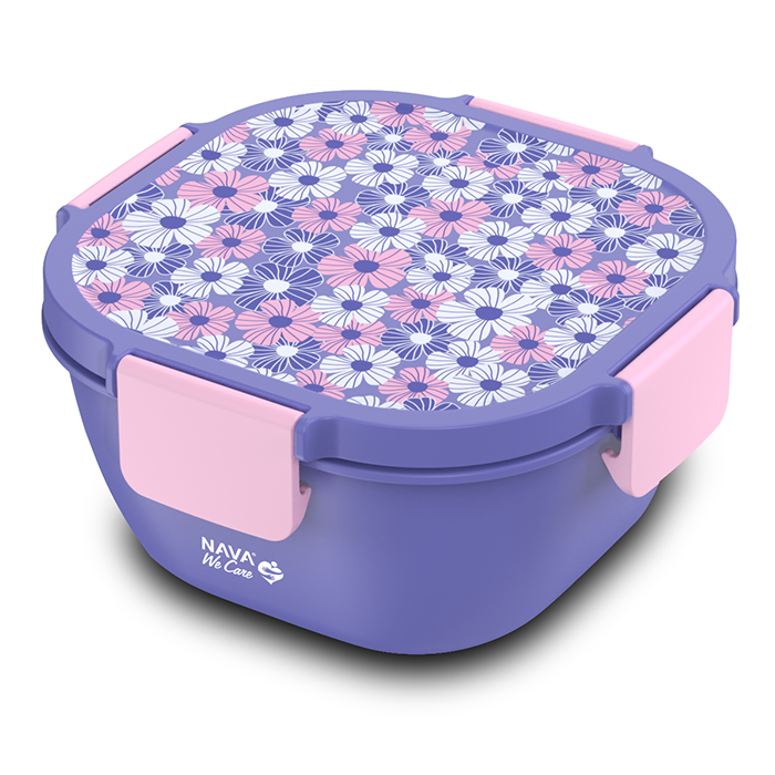Square plastic lunch box "We Care", blue 1700ml