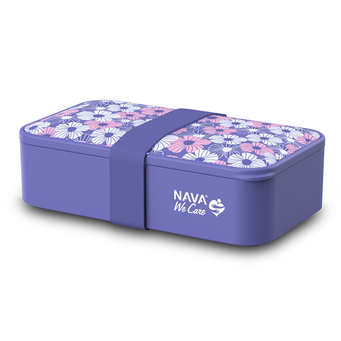 Rectangular plastic lunch box "We Care", purple 650ml