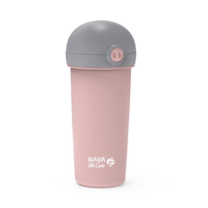 Plastic water bottle with silicone straw "We Care", pink 380ml