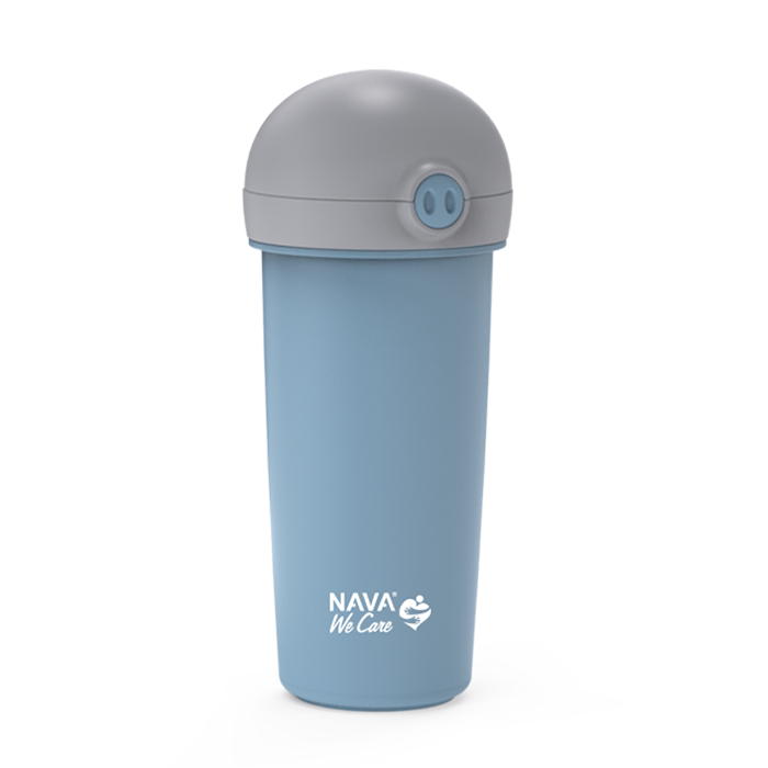 Plastic water bottle with silicone straw "We Care", blue 380ml