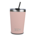 Stainless steel insulated travel mug with straw "We Care", pink 450ml