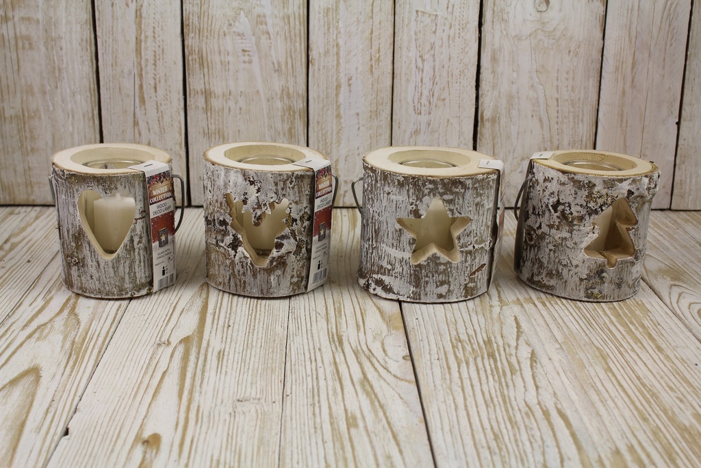 Wood Deco Lamp, Glass with Candle Inside 12X12 CM 16H