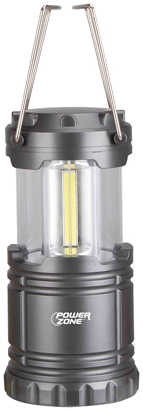 PowerZone Collapsible Camping Lantern, LED Lamp, White Light, ABS, Silvery Black Gun-Metal Finish