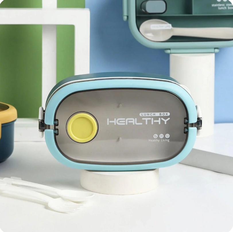 Lunch Box Stainless Steel with Cutlery set Mix Colors LBS-005-Blue