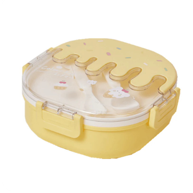 Lunch Box Stainless Steel with Cutlery set Mix Colors LBS-007-Yellow