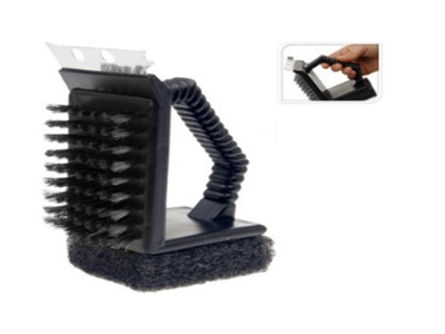 [1000295] GRILL BRUSH STAINLESS STEEL 3 IN 1 WITH PP GRIP 106 GRAM, WITH HANGTAG