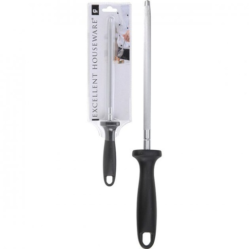[1000305] KNIFE SHARPENER HEAT TREATED CARBON STEEL WITH BLACK PP GRIP, 32 CM, 143 GRAM
