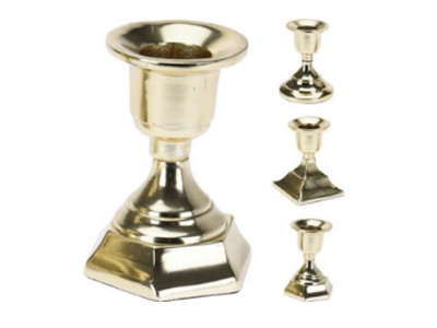 [1000312] CANDLE HOLDER, CASTED ALUMINIUM, SIZE: 6X6X8CM, COLOUR: GOLD, IN 3 ASSORTED DESIGNS