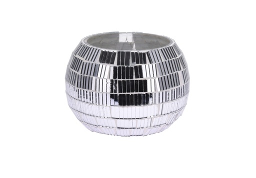 [1000325] TEALIGHT HOLDER MOSAIC, GLASS, SIZE: 80X80X65MM, WEIGHT: 118 GRAM, COLOUR: SILVER/ 80X80X65MM, BARCODE STICKER