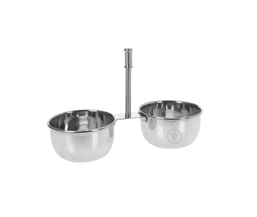 [1000366] SERVING TRAY WITH 2 BOWLS AND HANDLE. STAINLESS STEEL, SHINY FINISH, SIZE 210X90X145MM