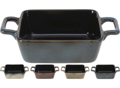 [1000367] OVEN DISH STONEWARE WITH 2 HANDLES, 430ML / 14,54 OZ, REACTIVE GLAZE. SIZE 190X115X53MM. 4 ASSORTED COLOURS