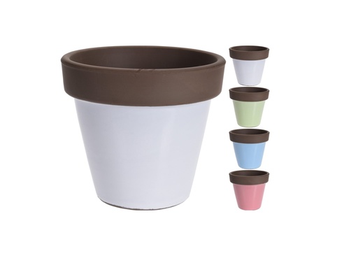 [1000371] FLOWER POT, TERRACOTTA RIM, WITH 4 ASSORTED COLORS: BLUE, GREEN, WHITE, PINK