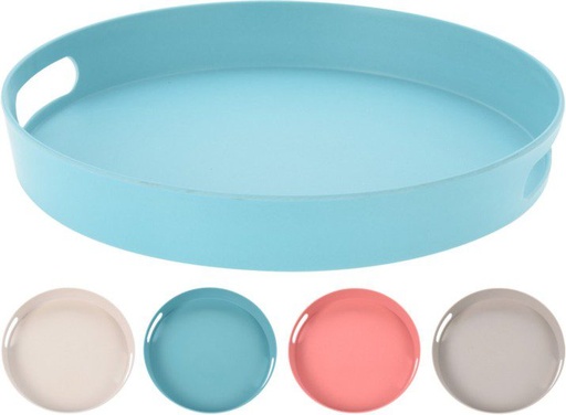[1000377] SERVING TRAY BAMBOO FIBER/MELAMINE MIX, DIA 30XH4CM, WEIGHT 420 GRAM, 4 ASSORTED CAPRI UNICOLORS, MATT FINISH WITH BARCODE LABEL,