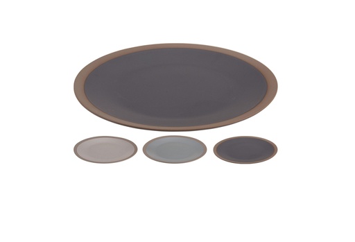 [1000383] PLATE STONEWARE, SIZE DIA 21CM, WEIGHT 330 GRAM. 3 ASSORTED COLORS WITH SPICKLES