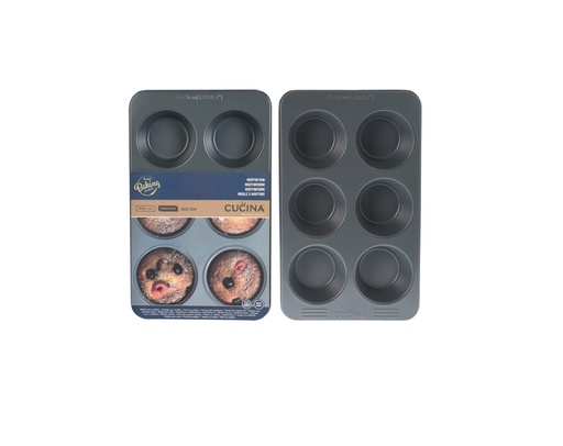 [1000406] MUFFIN FORM FOR 6PCS INNOTEK-XYNFLON COATING 8610 GREY, SIZE 350X215X40MM, THICKNESS 0.4MM WITH OUR EMBOSSED LOGO, OUR DESIGN COLOR LABEL