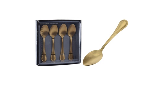 [1000415] TEASPOON SET OF 4PCS STAINLESS STEEL 430, ANTIQUE FINISH STONE POLISHED GOLD, THICKNESS 1.8MM