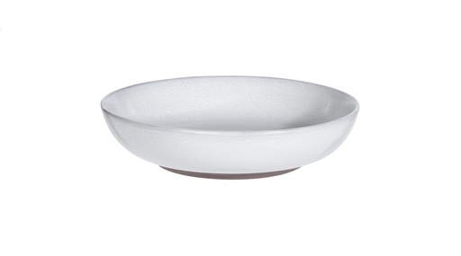 [1000419] DEEP PLATE STONEWARE DIA 192XH43MM REACTIVE GLAZE WHITE ON BROWN CLAY. EACH WITH SIAKI BACKSTAMP AND BARCODE LABEL