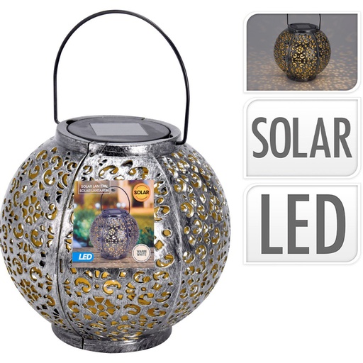 [1000433] SOLAR LANTERN SIZE DIA 18XH17CM. PP MATERIAL WITH GREY ANTIQUE FINISH AND WITH BLACK PP HANGER