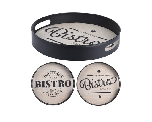 [1000434] SERVING TRAY, METAL, BLACK COLOR POWDER COATING, SIZE 310X310X56MM. 2 ASSORTED BISTRO DESIGNS
