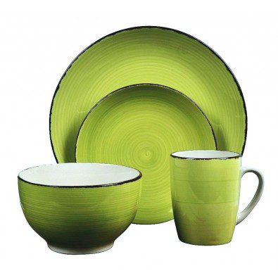 [1000510] DINNER SET 16PCS STONEWARE. GREEN COLOR. EACH SET IN OUR DESIGN COLOURBOX/ 340X220X280MM, COLOUR BOX