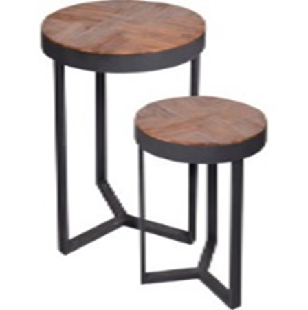 [1000531] TABLE TEAK WOOD (TECTONA GRANDIS) MOSAIC TOP WITH BLACK METAL FRAME. SET OF 2PCS