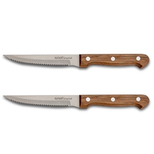 [1000982] Stainless steel steak knife "Terrestrial" with wooden handle set 2pcs. 11 cm