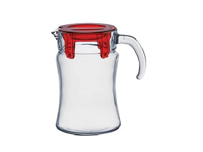 [1001338] Pasabahce transparent Jug (Azur) with Red Lid