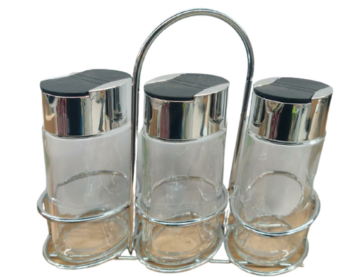 [1001790] 3PCS CUBE GLASS SPICE JAR WITH S/S RACK 110ml - S400100001