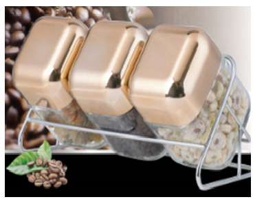 [1001791] 3PCS CUBE GLASS SPICE JAR WITH S/S RACK 550ml - S41663001