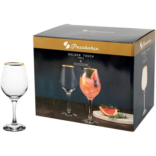 [1001866] Glass Stemware (Amber) with gold rim  set of 6