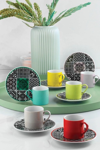 [1001953] Kutahya Porselen 'Lima' Coffee Cup & Saucer , set of 6