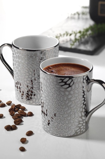 [1001962] Kutahya Porselen mug, set of 2pcs Silver Color