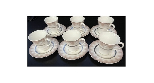 [1001998] Kutahya Porselen 'Bone Mare' Tea Cup & saucer set of 12pcs