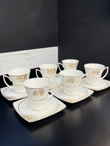 [1001999] Kutahya Porselen 'Bone Mare' Tea Cup & Saucer, set of 12pcs