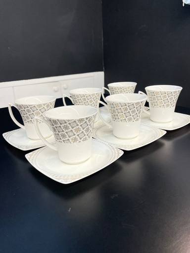 [1002003] Kutahya Porselen 'Bone Mare'  Tea Cup & Saucer, set of 12pcs