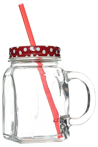 [1002685] HOMEMADE JAR MUG with RED METAL COVER